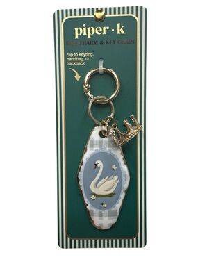 NWT Piper K Bag/Key Charm with Blue Swan and Gold Crown